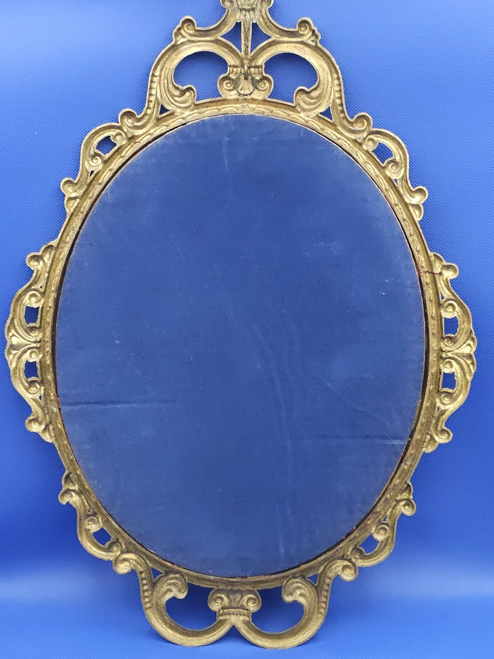 Ornate Gold Oval Wall Frame with Blue Artwork
